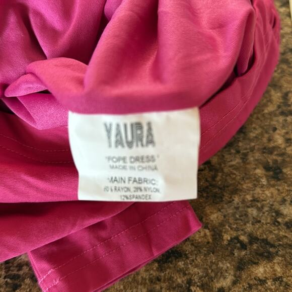 YAURA Fope Twist Front Cutout Dress Hot Pink Ruched Bodycon Club  NEW UK 6 US 2 - Picture 8 of 12